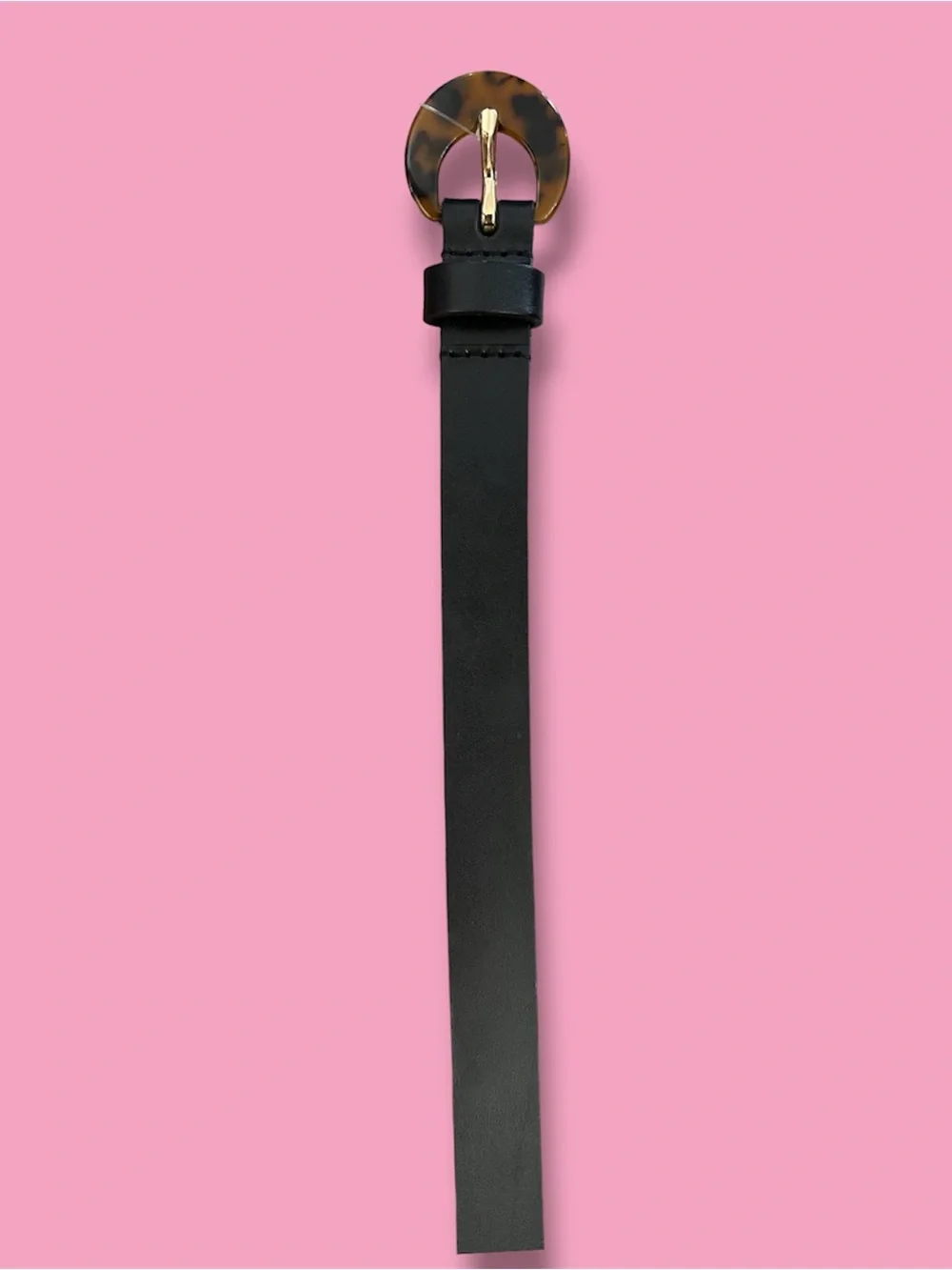 Nordstrom Black Leather Belt with Tortoiseshell-Style Buckle